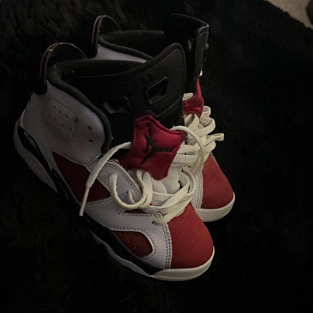 Jordan 6 Kids Red and White High-Top Sneakers